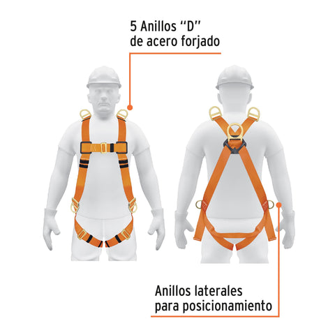 Arnés de cuerpo completo con 5 anillos, ANSI, Truper | ARN-5438 | 14434
