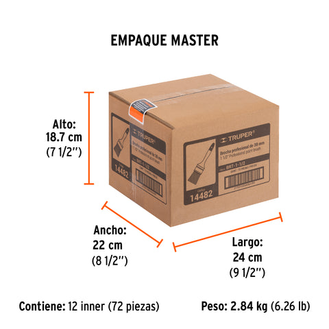 Brocha profesional de 1-1/2' con mango de plástico, Truper | BRT-1-1/2 | 14482