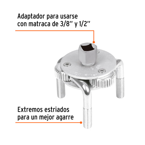 Llave de 3 puntos 3' a 4-1/2' para filtro de aceite, Truper | LL-FA-MA | 14543