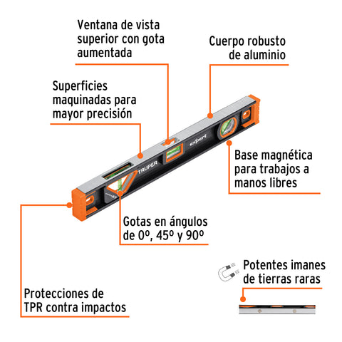 Nivel profesional magnético de 18' c/protección TPR, Expert | NP-18X | 14625