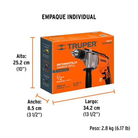 Rotomartillo 1/2', 850W, TRUPER PRO | ROTO-1/2A9 | 14659