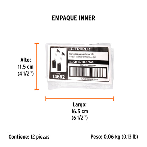 Bolsa con 2 carbones de repuesto para ROTO-1/2A8, TRUPER | CB-ROTO-1/2A8 | 14662