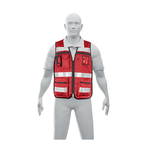 Chaleco brigadista con cintas reflejantes, color rojo | CHS-900R | 14663