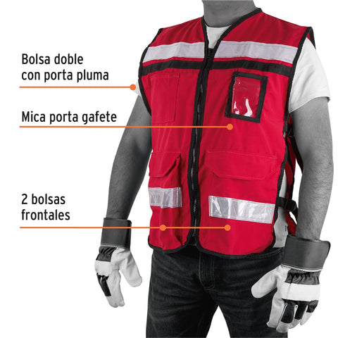 Chaleco brigadista con cintas reflejantes, color rojo | CHS-900R | 14663