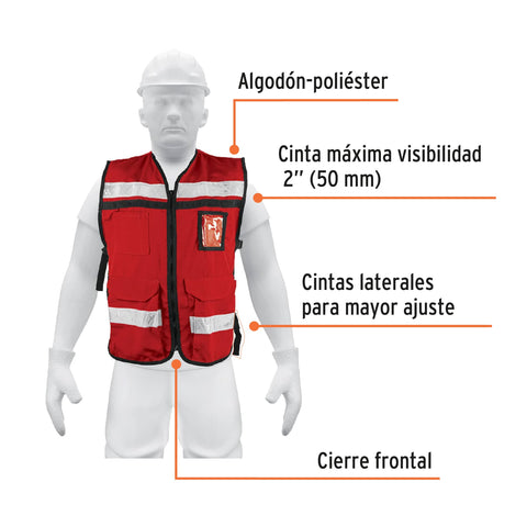 Chaleco brigadista con cintas reflejantes, color rojo | CHS-900R | 14663