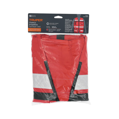 Chaleco brigadista con cintas reflejantes, color rojo | CHS-900R | 14663