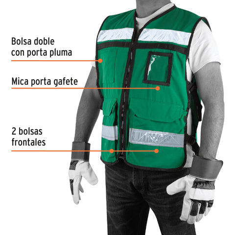 Chaleco brigadista con cintas reflejantes, color verde | CHS-900V | 14664
