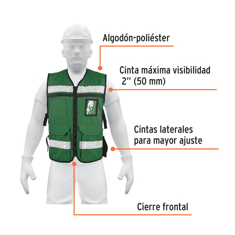 Chaleco brigadista con cintas reflejantes, color verde | CHS-900V | 14664
