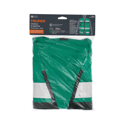Chaleco brigadista con cintas reflejantes, color verde | CHS-900V | 14664