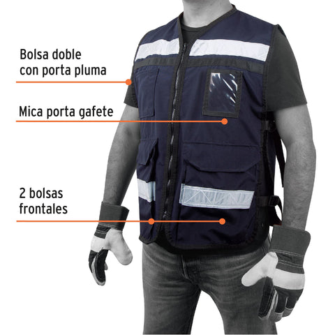 Chaleco brigadista con cintas reflejantes, color azul marino | CHS-900AM | 14667