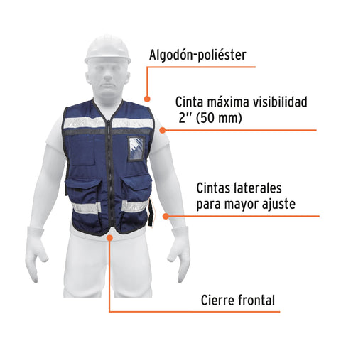 Chaleco brigadista con cintas reflejantes, color azul marino | CHS-900AM | 14667