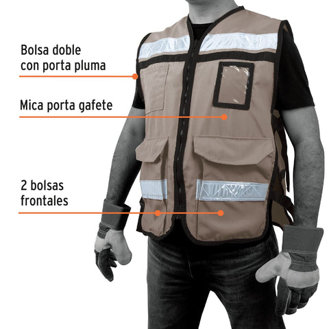 Chaleco brigadista con cintas reflejantes, color beige | CHS-900B | 14668