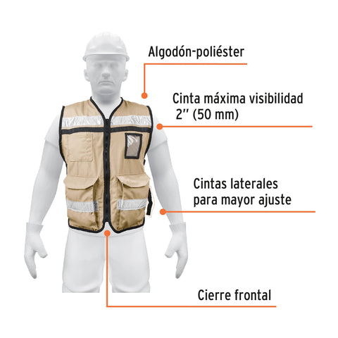 Chaleco brigadista con cintas reflejantes, color beige | CHS-900B | 14668