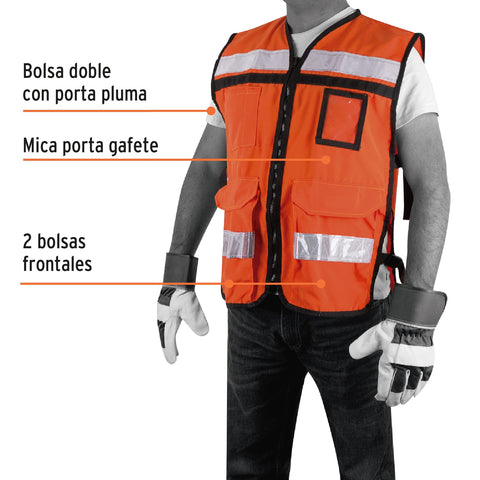Chaleco brigadista con cintas reflejantes, color naranja | CHS-900N | 14669