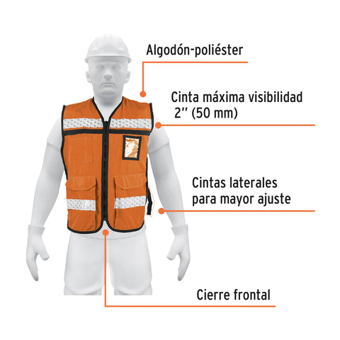 Chaleco brigadista con cintas reflejantes, color naranja | CHS-900N | 14669