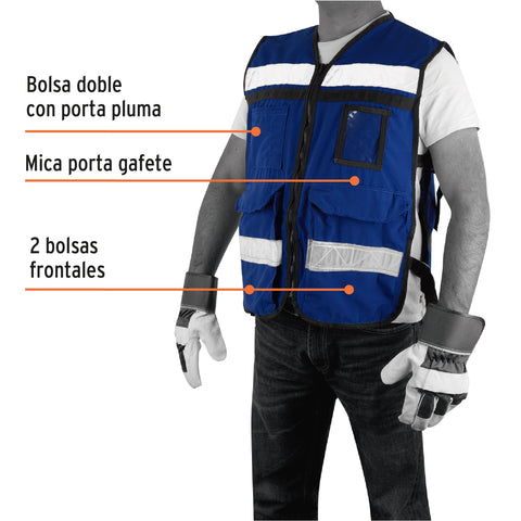 Chaleco brigadista con cintas reflejantes, color azul rey | CHS-900AR | 14670