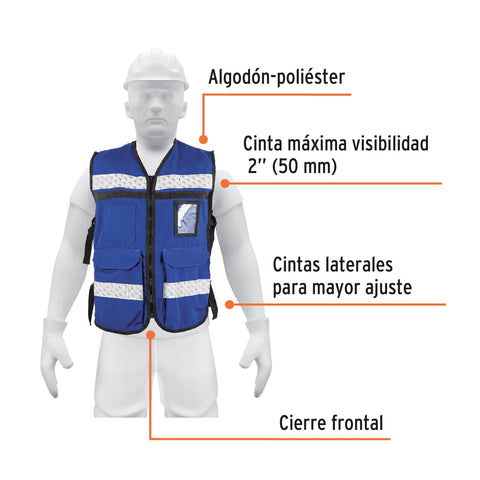 Chaleco brigadista con cintas reflejantes, color azul rey | CHS-900AR | 14670