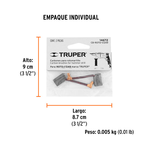 Bolsa con 2 carbones de repuesto para ROTO-1/2A9, TRUPER | CB-ROTO-1/2A9 | 14672