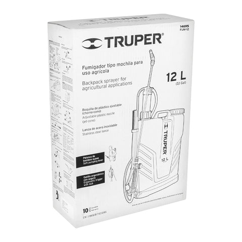 Fumigador de 12 L manual de mochila, Truper | FUM-12 | 14695
