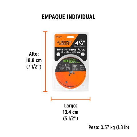 Brocasierra bimetálica 4-1/2', Truper Expert | COBI-4-1/2 | 14729