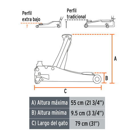 Gato hidráulico profesional de patín,3.5t, elevación rápida | GAPRO-3.5PB | 14802