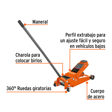 Gato hidráulico profesional de patín,3.5t, elevación rápida | GAPRO-3.5PB | 14802