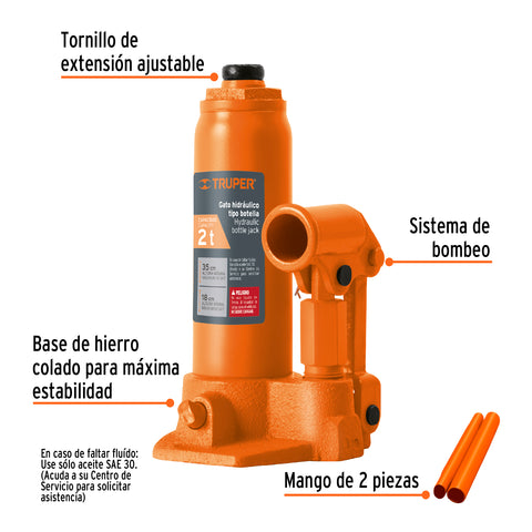 Gato hidráulico de botella de 2 Ton, Truper | GAT-2 | 14810