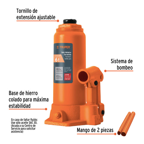 Gato hidráulico de botella de 6 Ton, Truper | GAT-6 | 14814