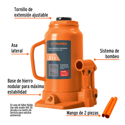 Gato hidráulico de botella de 21Ton, Truper | GAT-20 | 14822