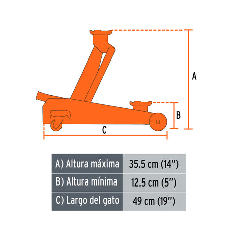 Gato hidráulico de patín, 2t, 50 movimientos, Truper | GAPA-2 | 14824