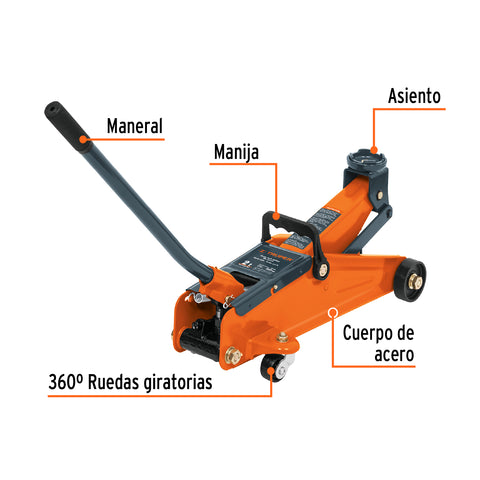Gato hidráulico de patín 2t, 50 movimientos, maletín, Truper | GAPA-2M | 14826