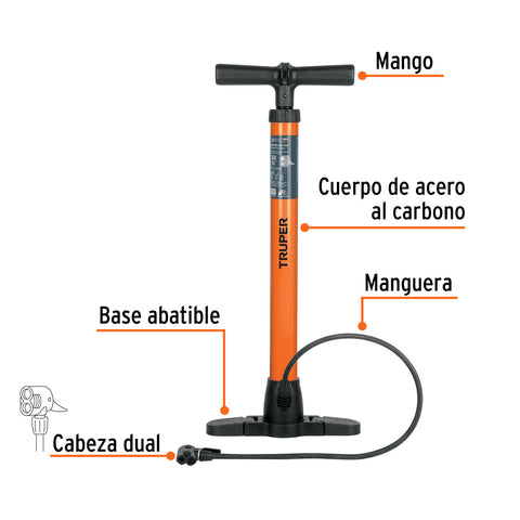 Bomba manual para inflar, 100 PSI, TRUPER | BOM-TR | 14863