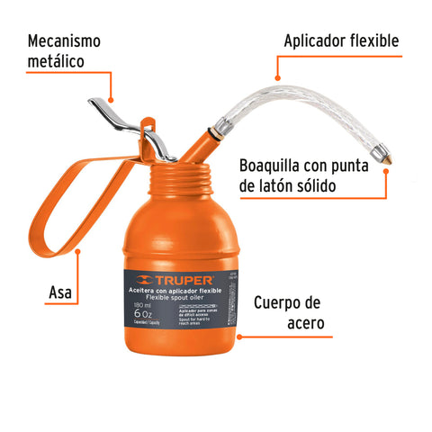 Aceitera de 180 ml (6 oz) con aplicador flexible, Truper | ACEF-180 | 14870