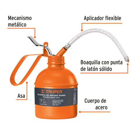Aceitera de 500 ml (17 oz) con aplicador flexible, Truper | ACEF-500 | 14874