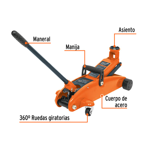 Gato hidráulico de patín 2.5t, elevación rápida, con maletín | GAPA-250 | 14946