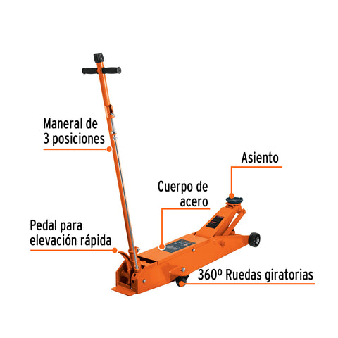 Gato hidráulico de patín 5t profesional, elev rápida, Truper | GAPRO-5 | 14957