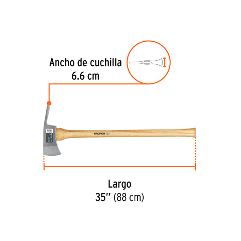 Hacha Pulaski 3-1/2 lb, mango de hickory 35', Truper | PU-3-1/2M | 14966
