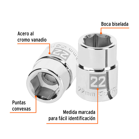 Dado de 22 mm, 6 puntas, cuadro 3/4', Truper | D-3422-M | 14969