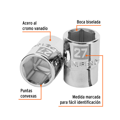 Dado de 27 mm, 6 puntas, cuadro 3/4', Truper | D-3427-M | 14975