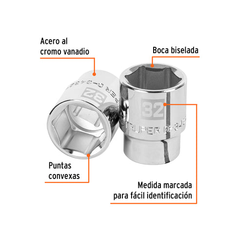 Dado de 32 mm, 6 puntas, cuadro 3/4', Truper | D-3432-M | 14981