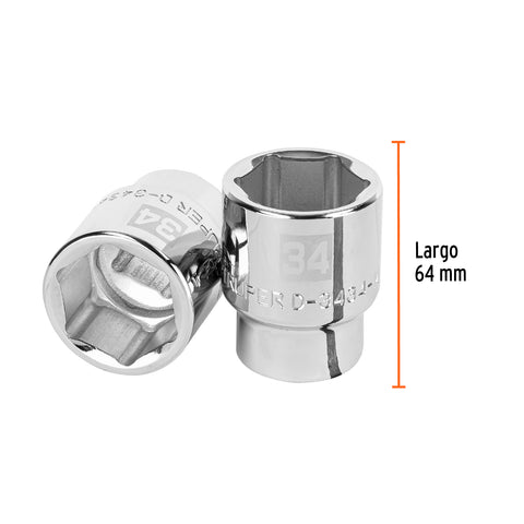 Dado de 34 mm, 6 puntas, cuadro 3/4', Truper | D-3434-M | 14985