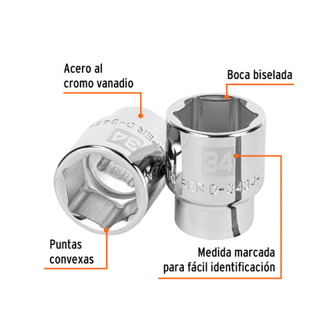 Dado de 34 mm, 6 puntas, cuadro 3/4', Truper | D-3434-M | 14985