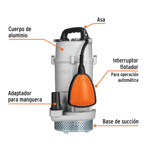 Bomba sumergible cubierta aluminio,agua limpia,3/4HP, TRUPER | BOS-3/4LPX | 15002