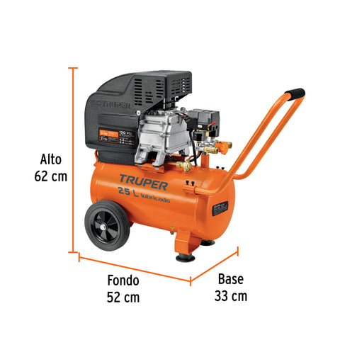 Compresor lubricado, 25L, 3HP, horizontal, 127V, TRUPER | COMP-25LT | 15006
