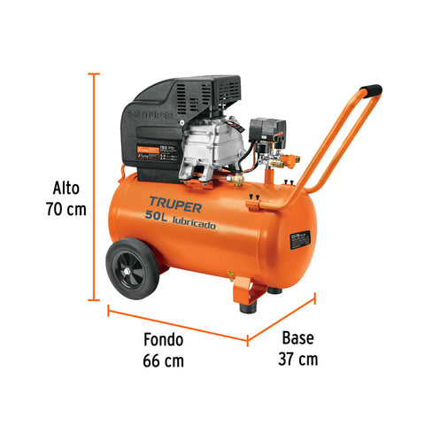 Compresor lubricado, 50L, 3-1/2HP, horizontal, 127V, TRUPER | COMP-50LT | 15007