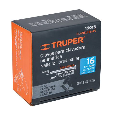 Caja con 2500 clavos calibre 16, 45 mm para CLNE-16, Truper | CLANEU-16-45 | 15015