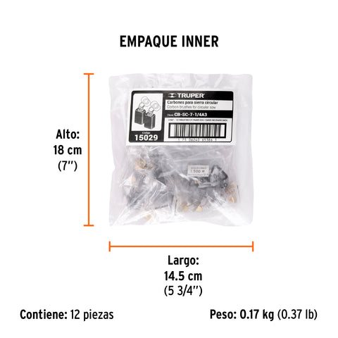 Bolsa con 2 carbones de repuesto para SICI-7-1/4A3, TRUPER | CB-SC-7-1/4A3 | 15029