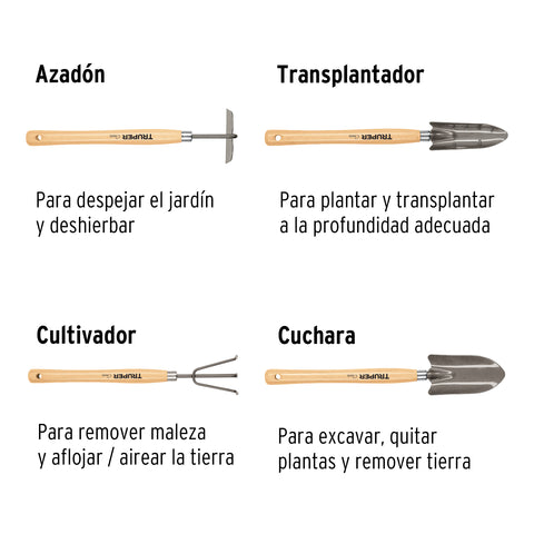 Juego de 4 herramientas para jardín, mango 12-1/4', TRUPER | JJ-4L | 15040