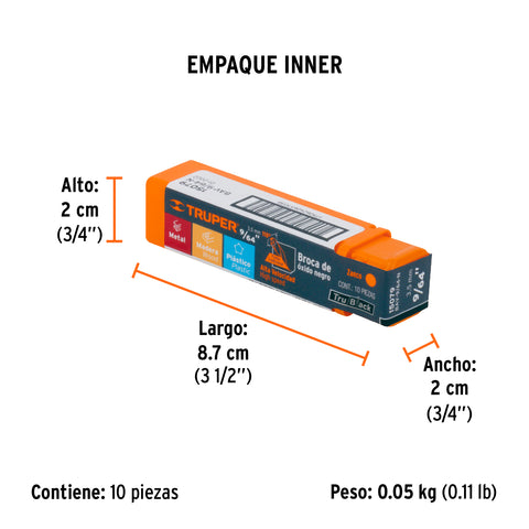 Broca HSS 9/64' Trublack para metal, Truper | BAV-9/64-N | 15079