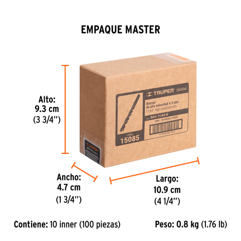 Broca HSS 11/64' Trublack para metal, Truper | BAV-11/64-N | 15085